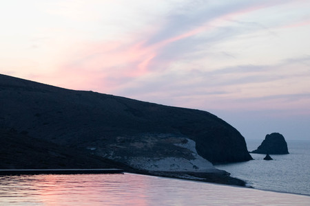 Sunset and pool in Milos Greeceの写真素材