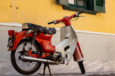 Red Scooter on street, Athens, Greece