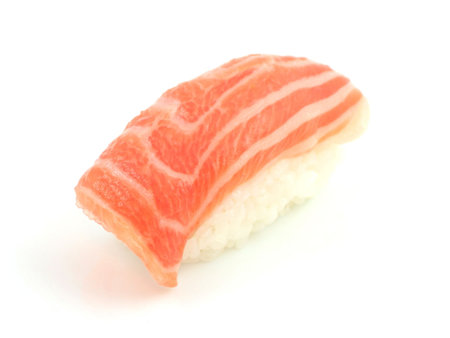 Salmon sushi in isolated whiteの写真素材