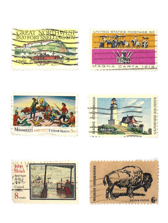 Stamps: US vintage stamps, isolated white