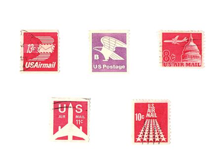 Stamps: US stamps - Air mail, isolated whiteの写真素材