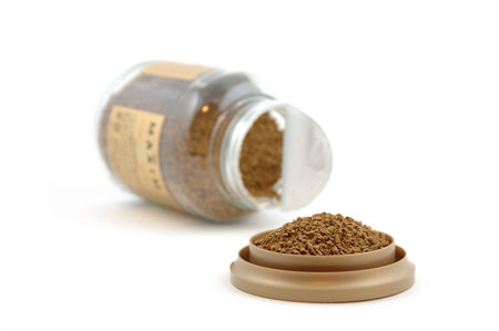 Bottle of instant coffee with shallow dofの写真素材