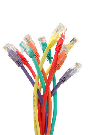 Multi, color network cables in isolated white background