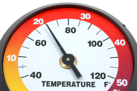 Close up of thermometer in room tempurature over white background
