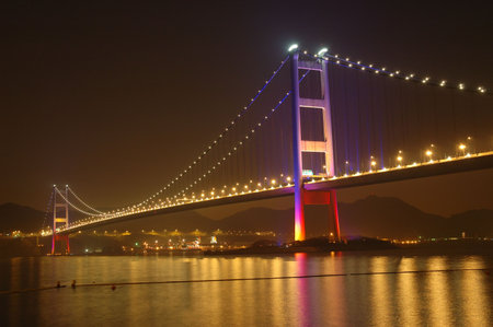 Night scene of tsing ma bridge in Hong Kongの写真素材