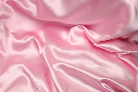 Texture background of pink silk fabric with wavesの写真素材