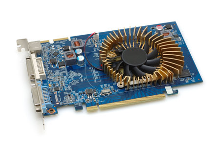 Computer video card in isolated white background