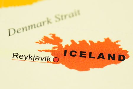 Close up of Iceland on mapの写真素材