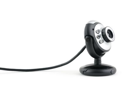 Close up of web cam in isolated white backgroundの写真素材