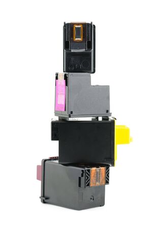 Inkjet printer cartridges isolated on a white backgroundの写真素材