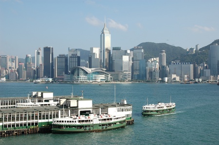 Victoria Harbor in Hong Kong. Taken from Kowloon looking across at the Hong Kong Convention and Exhibition Centerのeditorial素材