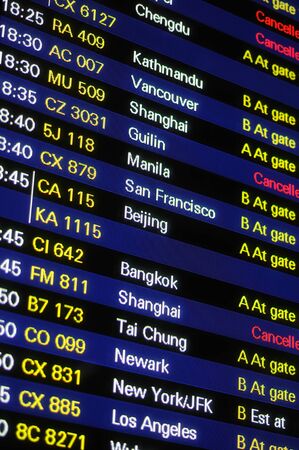 Flight schedule information board in Hong Kong International airportのeditorial素材