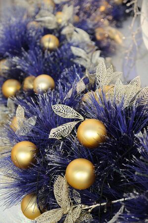 Close up of christmas ornaments on treeの写真素材