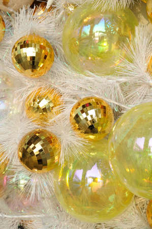 Close up of christmas ornaments on treeの写真素材