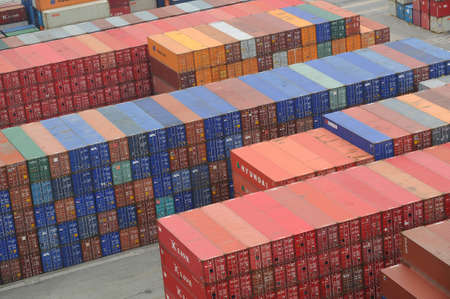 Containers in Hong Kong Kwai Chung Container Terminalのeditorial素材