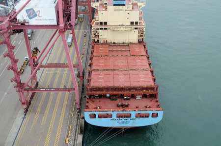 Container ship at Hong Kong Kwai Chung Container Terminal 