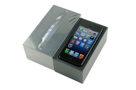 iPhone 5 with packaging, isolated in white backgroundのeditorial素材