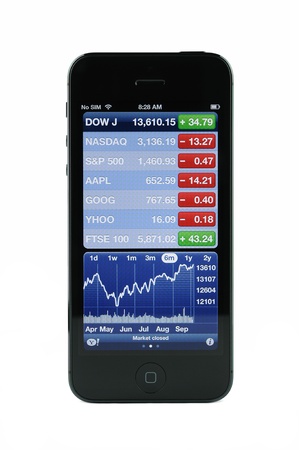 Stock screen on iPhone 5 in isolated white backgroundのeditorial素材