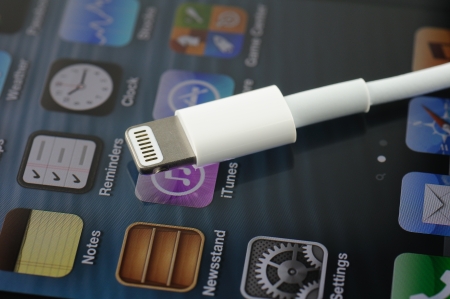 Closeup of lightning connector for iPhone 5のeditorial素材