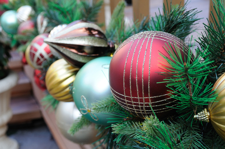 Close up of Christmas ornaments decorationの写真素材