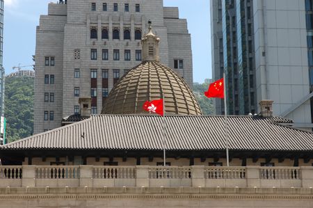 Flag of China and Hong Kong at Legislative Council Building のeditorial素材