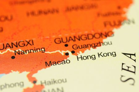 Close up of Hong Kong on mapのeditorial素材