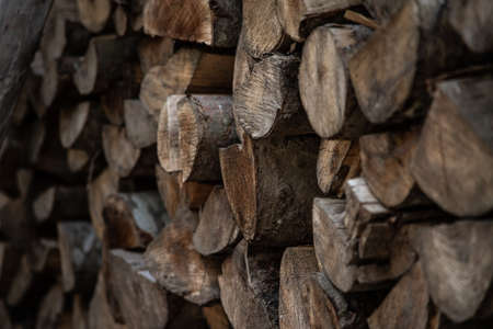 pile of chopped fire wood, prepared for winterの写真素材