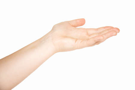 Close-up of woman's hand isolated on a white background. Empty palms.の写真素材