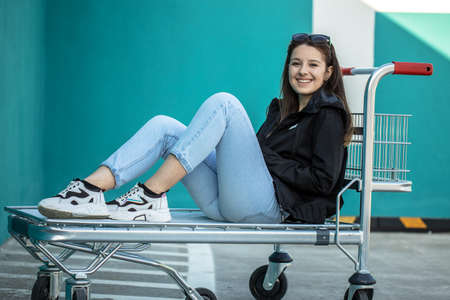 Gorgeous, young model in the city. A beautiful girl smiling.の写真素材