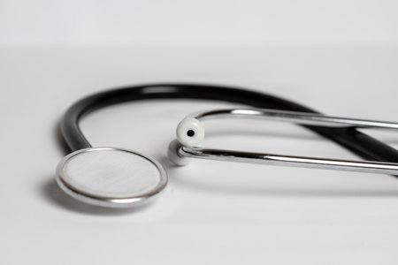 Medical stethoscope on a white background. Medical equipment. Medical healthcare.の写真素材