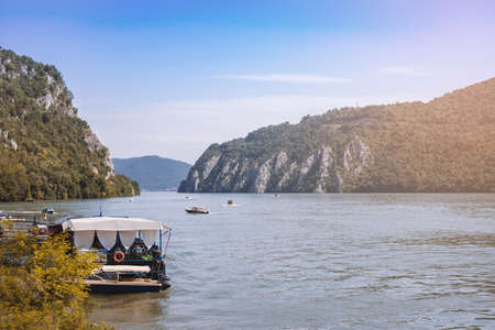 Breathtaking view of a river. River surrounded with mountains.の写真素材