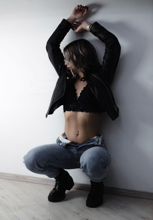 Beautiful woman having a sexy photoshoot. Sexy woman. Beautiful girl.の写真素材