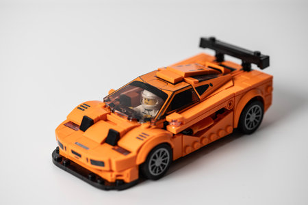 Lego sportcar on a white bacgkround. Unique lego racecar.の写真素材
