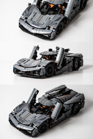 Lego sportcars on a white bacgkround. Unique lego racecars.の写真素材