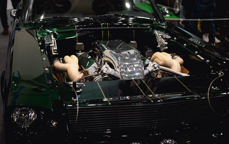 Close up of an engine. Freshly cleaned engine. Shiny engine.の写真素材