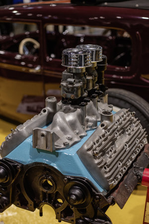 Close up of an engine. Freshly cleaned engine. Shiny engine.の写真素材