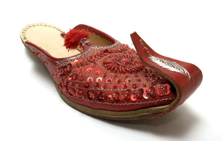 Red Indian sandals. Hand made.の写真素材