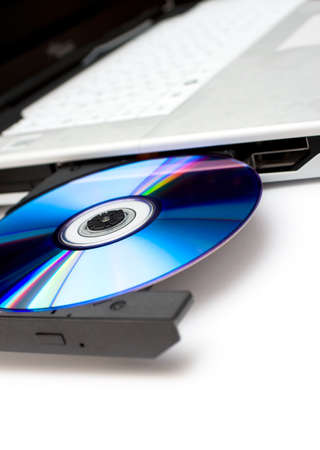 laptop with open DVD trayの写真素材