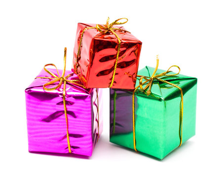 Colour gift boxes isolated on white background