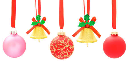 Christmas balls and bell の写真素材