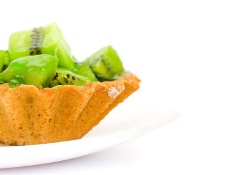  Kiwi fruit tart isolated on white の写真素材