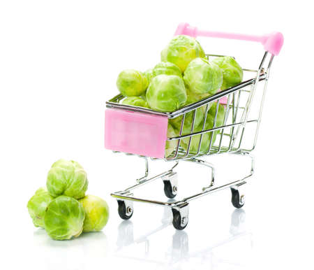 Brussels sprouts in the shopping cartの写真素材