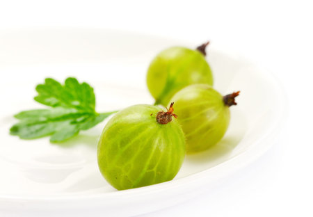 Gooseberries isolated on white backgroundの写真素材