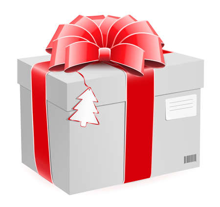 Gift box with bow and postage label. のイラスト素材