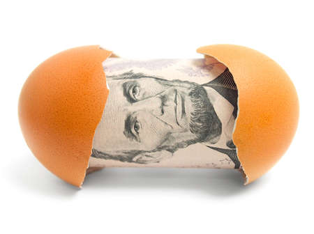 Money in eggshell の写真素材
