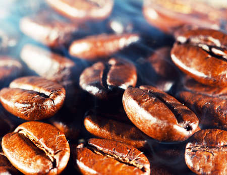 Coffee beans with smoke  Macro  の写真素材