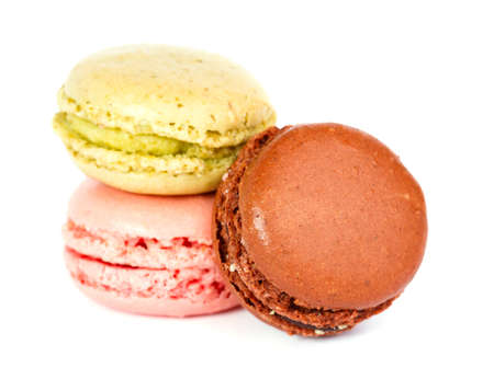 Color macarons isolated on white backgroundの写真素材