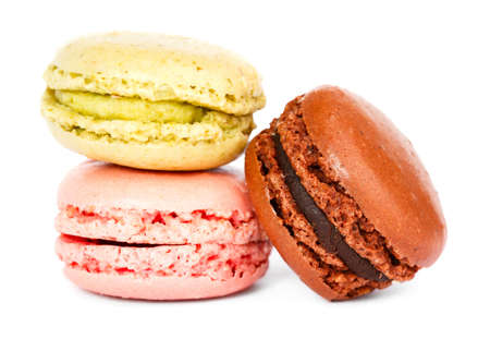 Color macarons isolated on white backgroundの写真素材