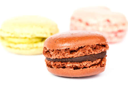 Color macarons isolated on white backgroundの写真素材