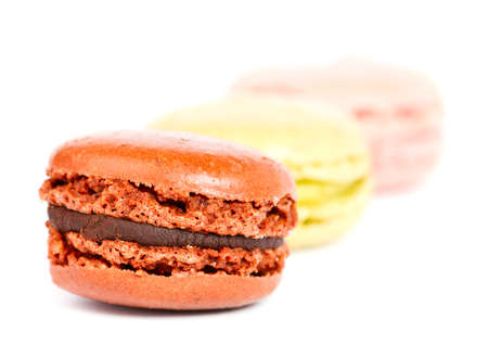 Color macarons isolated on white backgroundの写真素材